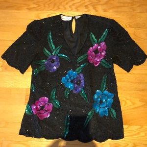 Laurence Kazar New York silk blouse with art deco beads and sequins